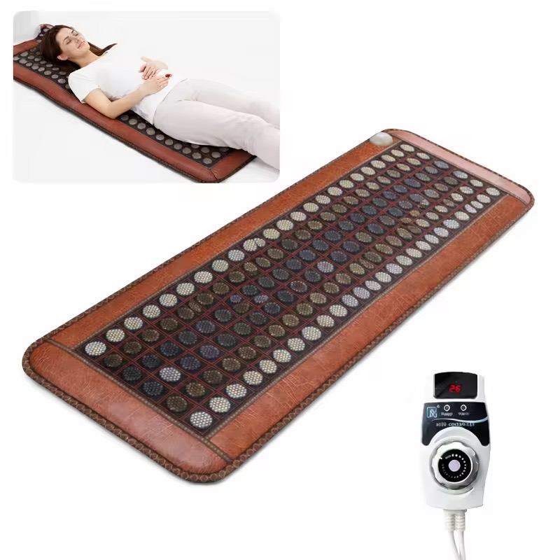 Matelas chauffant en pierre de jade – Tapis de massage avec pierres de tourmaline et pierre de germanium