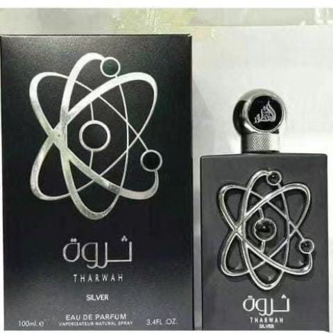 06 Parfum Lattafa THARWAH SILVER – Eau de parfum unisexe, notes fruitées et aromatiques, longue tenue, inspiration orientale