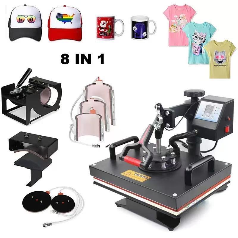 Presse à chaud multifonction 8 en 1 – Machine de transfert thermique pour T-shirts, casquettes, mugs, assiettes et plus