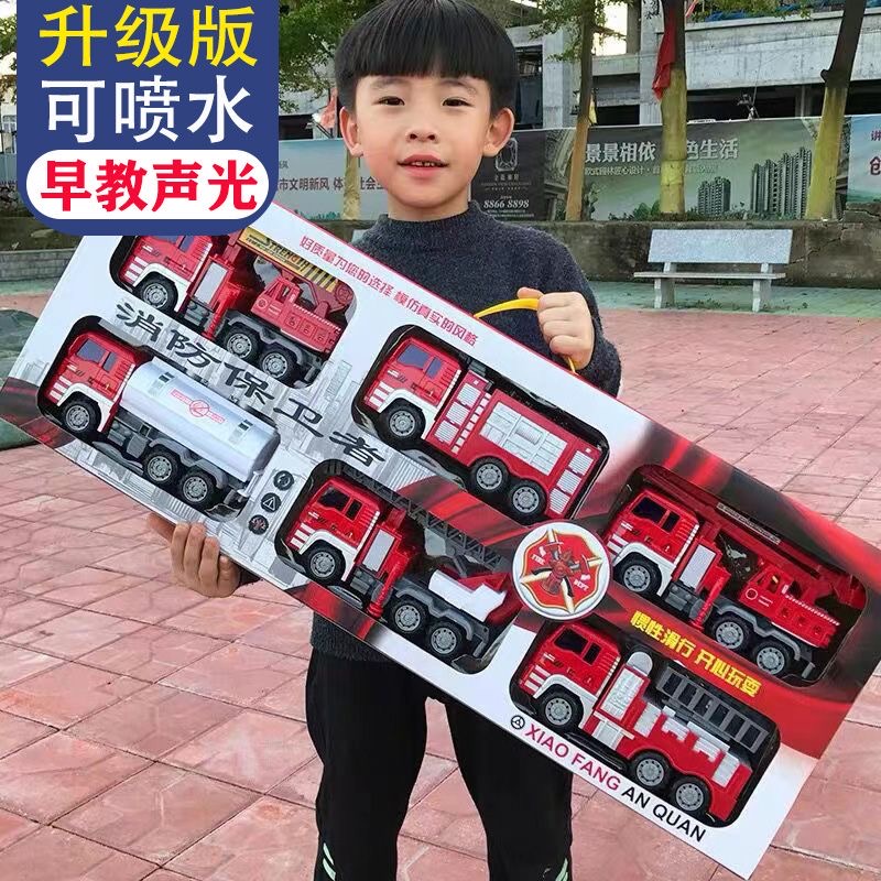Grand camion de pompier pour enfants – Coffret de véhicule de secours avec fonction de pulvérisation d’eau, jouet éducatif