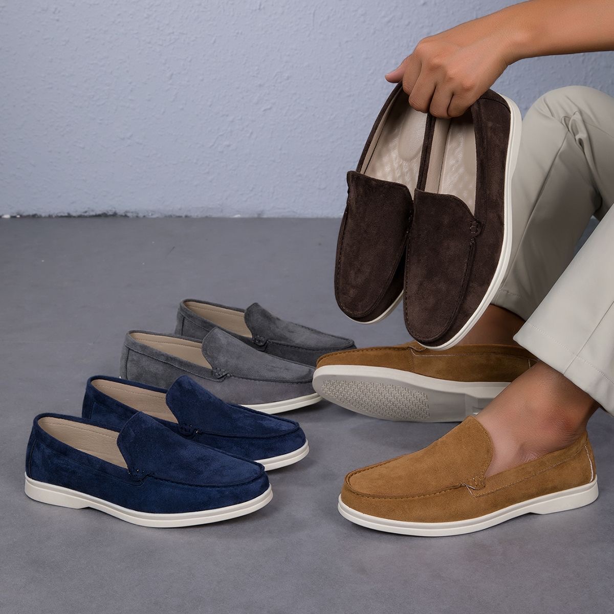 Lot de 50 Mocassins homme en Suédine – Confortables et Élégants, Style Anglais