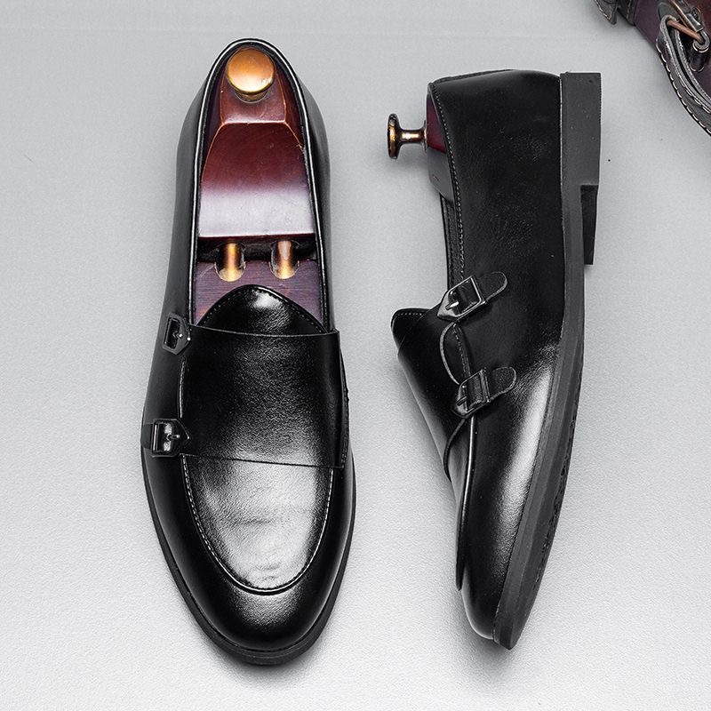 Mocassins homme marron en cuir – Chaussures habillées à enfiler, bout pointu, style business et rétro